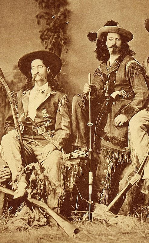 James Butler "Wild Bill" Hickok and William F. "Buffalo Bill" Cody in 1873, dressed for the stage. MS 6 William F. Cody Collection. P.6.908 (detail)