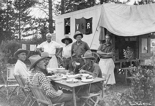 Dinner time on a pack trip in Yellowstone National Park. Park County Historical Archives photo.