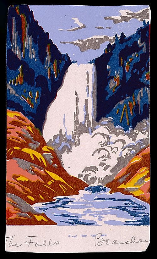 "The Falls," Beauchamp, John, Jr. c. 1930, serigraph on paper, Yellowstone National Park-Lower Falls of the Yellowstone. 3.95.1