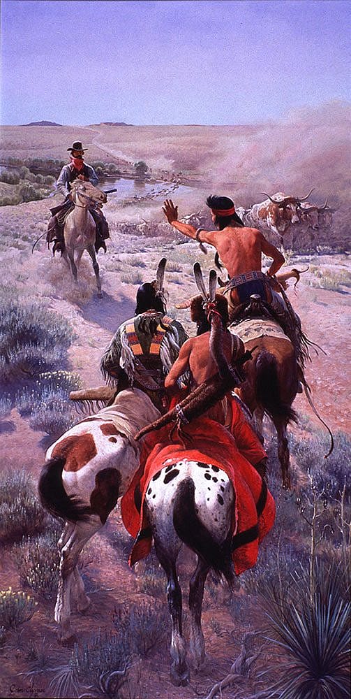 John Clymer (1907-1989). "The Cattle Drive," 1969-1970. Oil on canvas, 120.25 x 60.25 in. Gift of Winchester-Western Division, Olin Corporation. 26.70