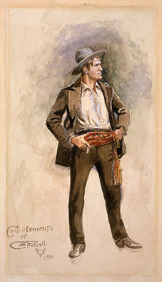 Charles M. Russell (1864-1926). Self Portrait, 1900. Watercolor on paper, 12.375 x 6.875 inches. Gift of Charles Ulrick and Josephine Bay Foundation, Inc. 98.60