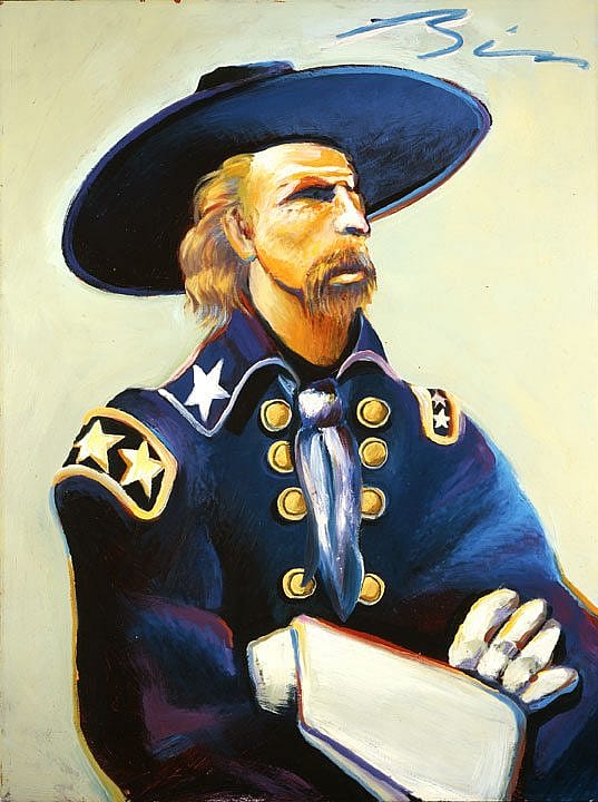 Earl Biss's depiction of George Custer: 'General Custer in Blue and Green,' part of 'Today's West!' exhibition. 18.00