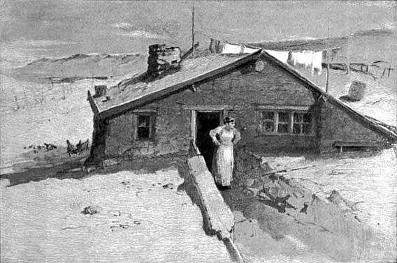 In illustrations as well as in reality, western women were frequently tied to the home because of domestic chores. Here, author and artist Mary Hallock Foote shows a woman at the door of her prairie dwelling. "A Woman … stood at the door and watched him," in "The Harshaw Bride," illustration by Mary Hallock Foote, "The New Century Magazine" 52:2 (June 1896): 229. McCracken Research Library, Buffalo Bill Center of the West.