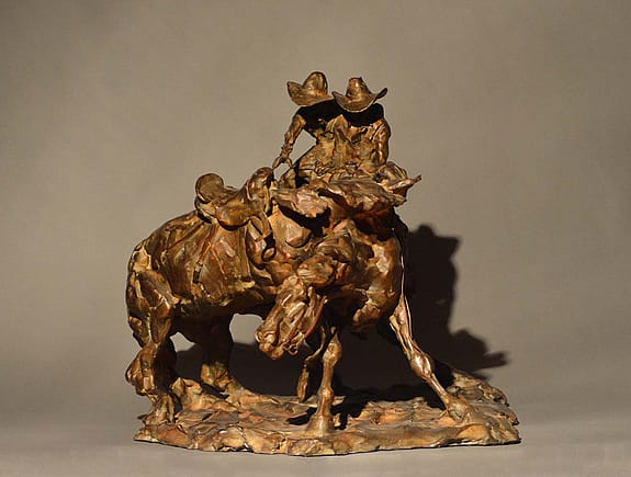 "Sunday" by T.D. Kelsey, Bronze, 18 x 22 x 19 inches. Buffalo Bill Art Show & Sale, 2022.