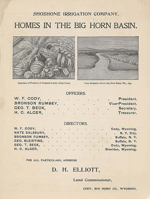 With their Shoshone Irrigation Company, Cody and Beck had big plans for settling Wyoming's Bighorn Basin with the construction of the Cody Canal. MS6 William F. Cody Collection. MS6.6.A.4.9.1.01b