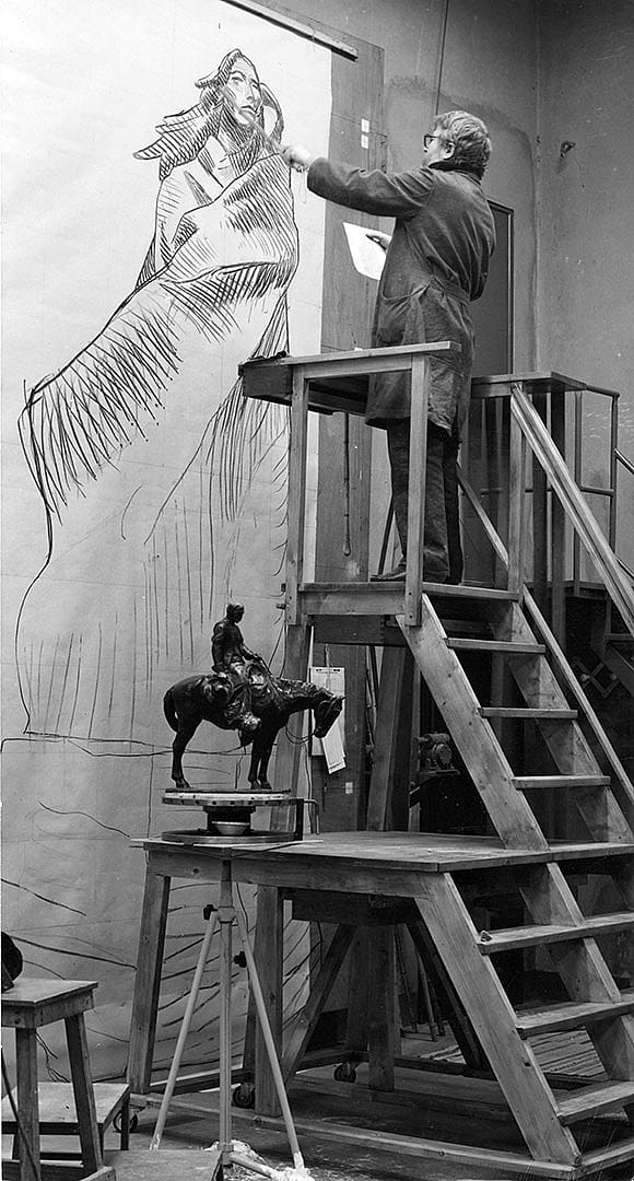 As Harry Jackson was creating "Sacajawea," ever in the background of his studio in Camaiore, Italy, was his life-size drawing of the sculpture.