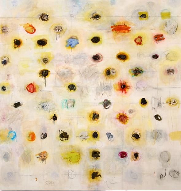 American Fork #4, 2010-2011. Oil, oil pastel, charcoal, graphite, Buckskin. 83.5 x 79.25 in. Collection of the Buffalo Bill Center of the West; Anonymous Gift, 4.14.