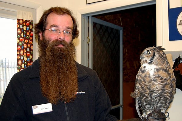 Sam & Teasdale on their first day working together. Clearly Teasdale is trying to understand the beard.