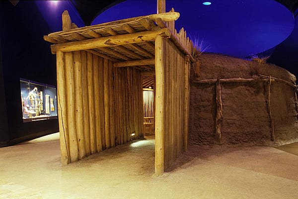 Earth lodge exhibit in the Plains Indian Museum.