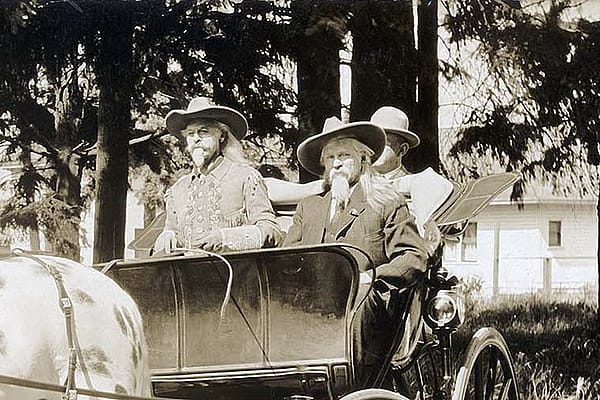 The "real" Buffalo Bill (left) and William Deveny, "Buffalo Bill of Portland," 1914. MS071 Vincent Mercaldo Collection. McCracken Research Library. P.71.1464 (detail)
