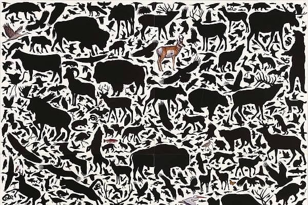 James Prosek. Yellowstone Composition No. 1, 2016. Mixed media on wood panel. William E. Weiss Memorial Fund Purchase. 3.16.1 (Photography: Tim Nighswander/IMAGING4ART)