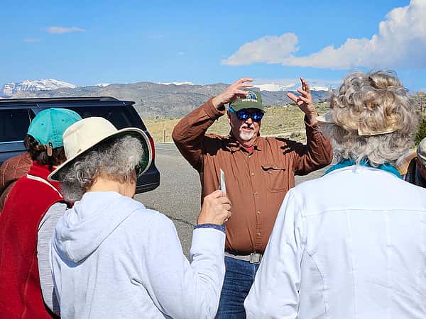 George Miller shares his knowledge of geology with field trip participants.