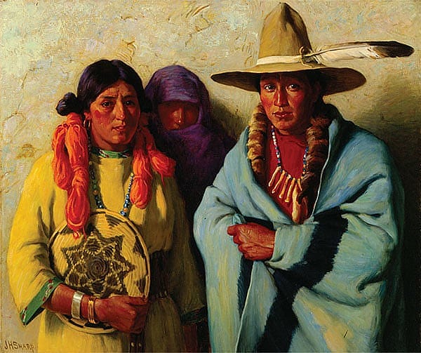(Fig. 10) Joseph Henry Sharp (1859 - 1953). "Untitled (Three Indians)," ca. 1930. Oil on canvas. Collection of Phoenix Art Museum. Gift of Mr. and Mrs. Robert McBreen and Family. 1983.110