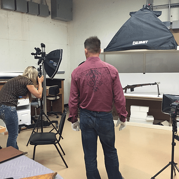 Iain and Kenda taking different shots for Recoil Magazine