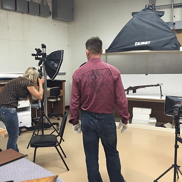 Iain and Kenda taking different shots for Recoil Magazine