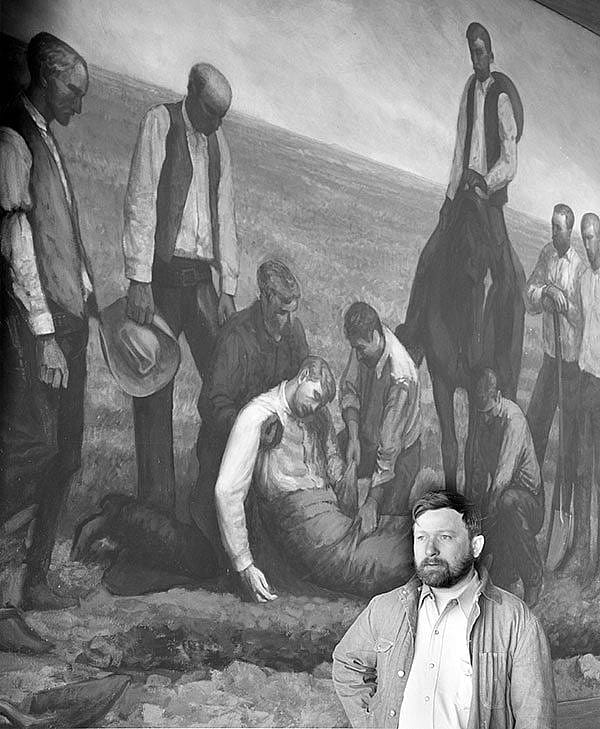 Jack Richard photograph, Harry Jackson, ca. 1963, with "The Range Burial." P.89.374