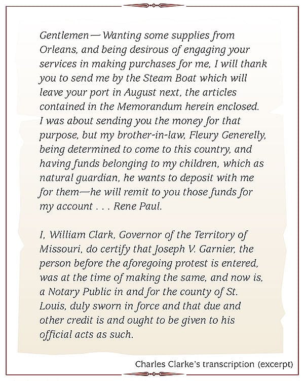 An excerpt from Charles Clarke's transcription of a William Clark letter.
