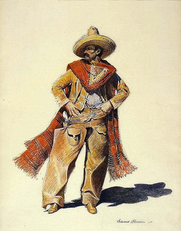 "Online Edward Borein (1872-1945). "The Bandido," 1910. Pastel and watercolor on paper. Gift of William D. Weiss. 32.86