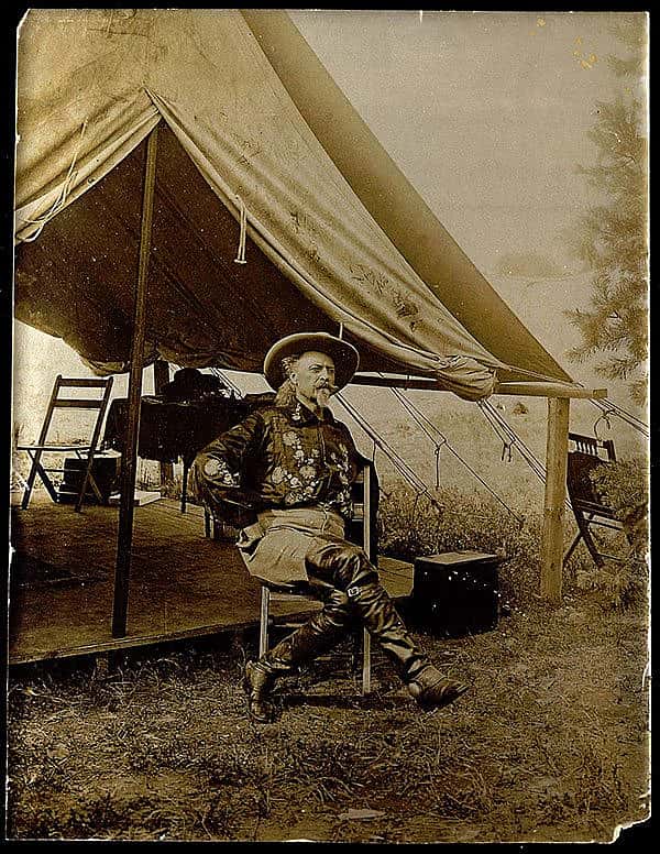 A Treasure from Our West: Photograph of William F. "Buffalo Bill" Cody in front of Wild West tent. P.69.953