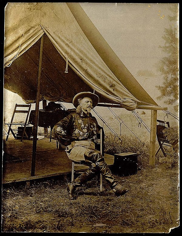A Treasure from Our West: Photograph of William F. "Buffalo Bill" Cody in front of Wild West tent. P.69.953