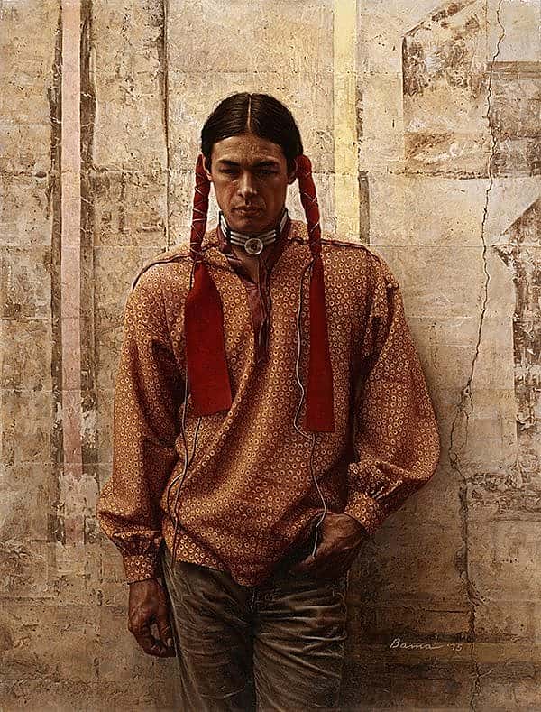A photograph becomes a painting. James Bama (b. 1926), "A Young Oglala Sioux," 1975. Oil on panel, 23.875 x 18 inches. Gift of Anonymous Donor. 26.97