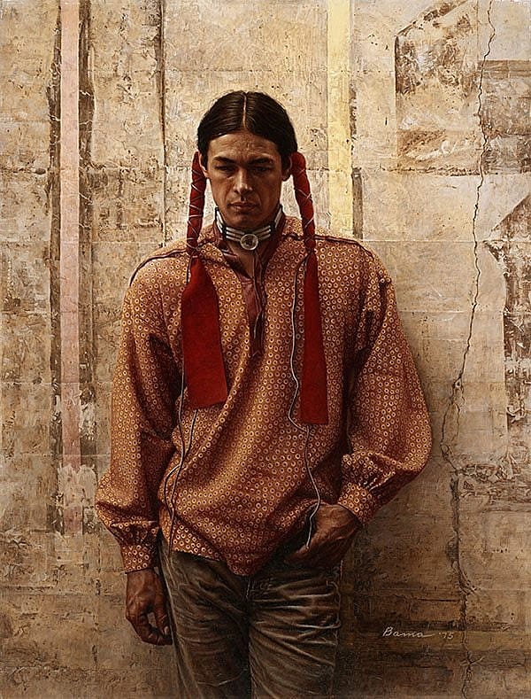 A photograph becomes a painting. James Bama (b. 1926), "A Young Oglala Sioux," 1975. Oil on panel, 23.875 x 18 inches. Gift of Anonymous Donor. 26.97