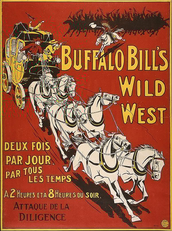 Buffalo Bill's Wild West poster featuring the Deadwood Stagecoach, Weiners Litho Co., 1905, Buffalo Bill Museum Purchase, Mary Jester Allen Fund. 1.69.6022