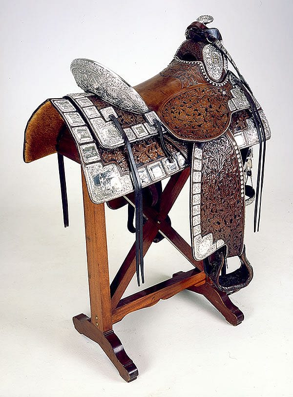 A Treasure from Our West: Mission saddle. Gift of H. Peter Kriendler and his brothers Mac and Bob Kriendler. 1.69.376A