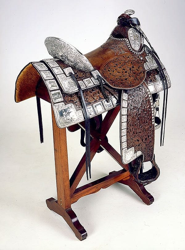 A Treasure from Our West: Mission saddle. Gift of H. Peter Kriendler and his brothers Mac and Bob Kriendler. 1.69.376A