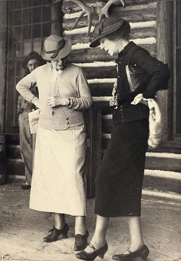 Mary Jester Allen went to great lengths to bring people of wealth and influence to Cody. Here, Mrs. Nicholas Longworth (nee Alice Roosevelt) and friend visit the Buffalo Bill Museum, probably in the early 1930s. Mary Jester Allen Collection. P.41.500