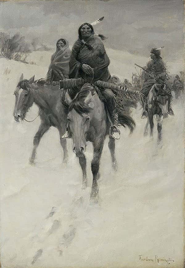 Illustration 1: Since 1965, this was the Glenbow Museum's only Frederic Remington painting, "Warriors' Return." Collection of Glenbow Museum. 65.23.7.