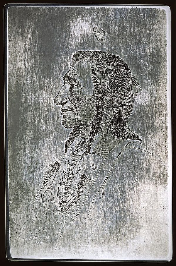 J.H. Sharp (1859-1953). "Wolf Ear, Sioux," ca.1900. Steel etching plate, 11 x 7 inches. Gift of Mr. and Mrs. Forrest Fenn. 40.86