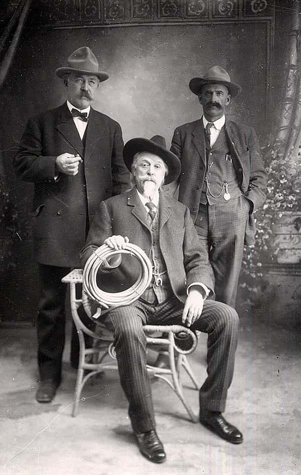 William F. Cody, seated, with George Beck (left), and Henry J. Fulton, thought to be a sheep rancher (right), ca. 1910. MS6 William F. Cody Collection. P.6.266