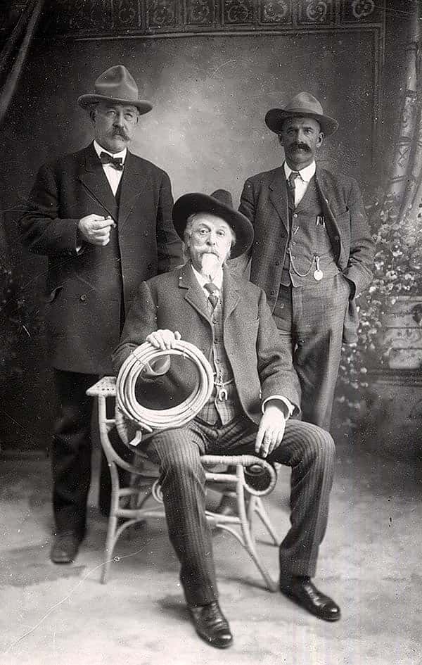 William F. Cody, seated, with George Beck (left), and Henry J. Fulton, thought to be a sheep rancher (right), ca. 1910. P.6.0266
