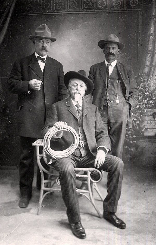 William F. Cody, seated, with George Beck (left), and Henry J. Fulton, thought to be a sheep rancher (right), ca. 1910. MS6 William F. Cody Collection. P.6.266