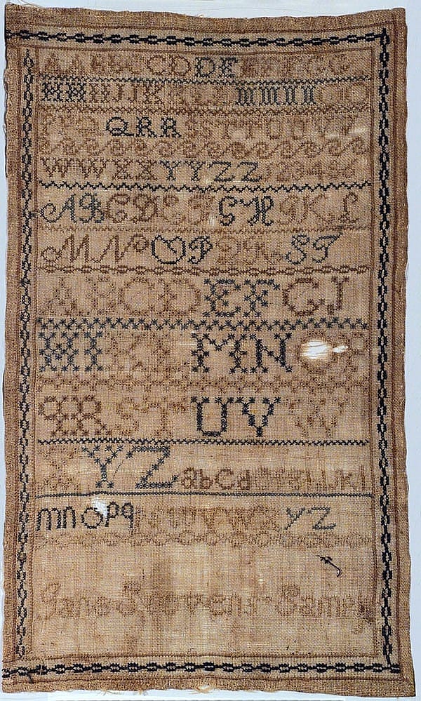 Embroidery samplers such as this, c. 1850, helped children learn their ABCs. Gift of Helen Cody Allan. 1.69.1294