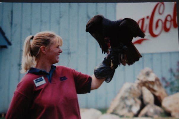 Melissa with Kern, the turkey vulture.