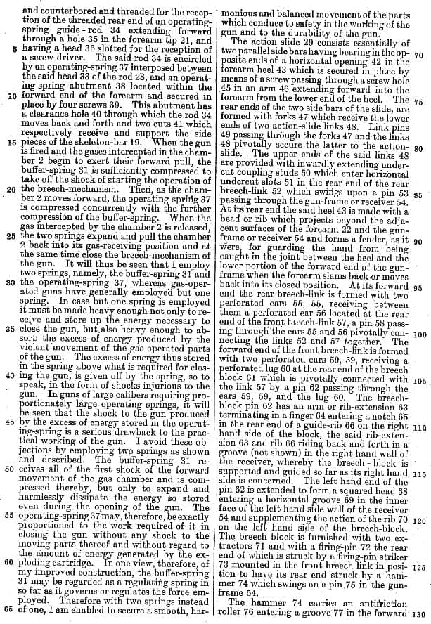 A page from one of the patents I read to determine how the action of a very unusual prototype worked.