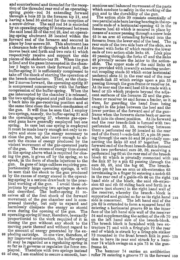 A page from one of the patents I read to determine how the action of a very unusual prototype worked.