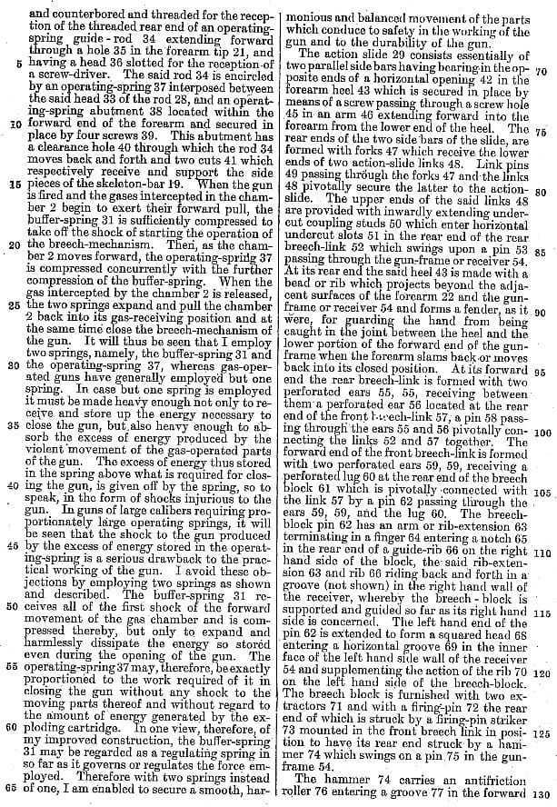 A page from one of the patents I read to determine how the action of a very unusual prototype worked.