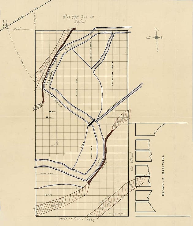 Rumsey carefully saved all kinds of papers related to early Cody history, including this early town plat of Cody. MS 407 Bronson Rumsey Collection, McCracken Research Library. MS407.CodyMap02