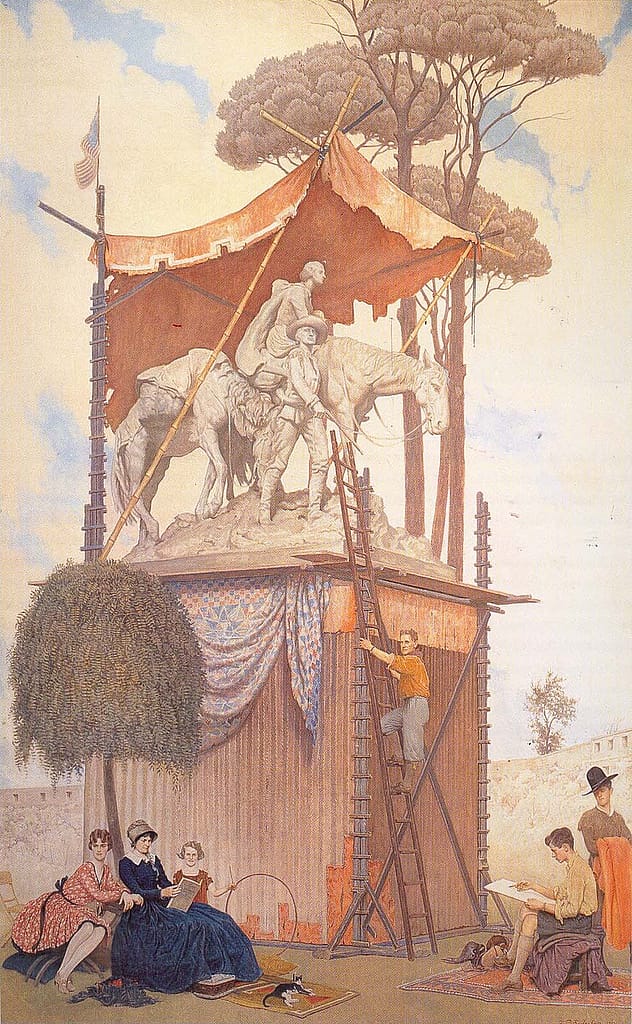 Frank Perely Fairbanks (1875-1939). An Apotheosis of A. Phimister Proctor, 1927. Oil on linen, 126.5 x 78.75 inches. Gift of Jonathan Fairbanks Richards in memory of Barbara Fairbanks Fite. 2.18