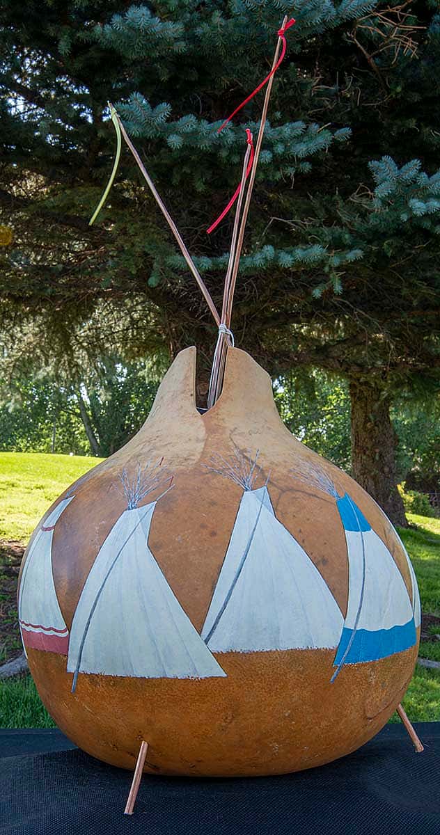 Patrons Ball Silent Auction: "Crow Fair" gourd by Janet Hammond