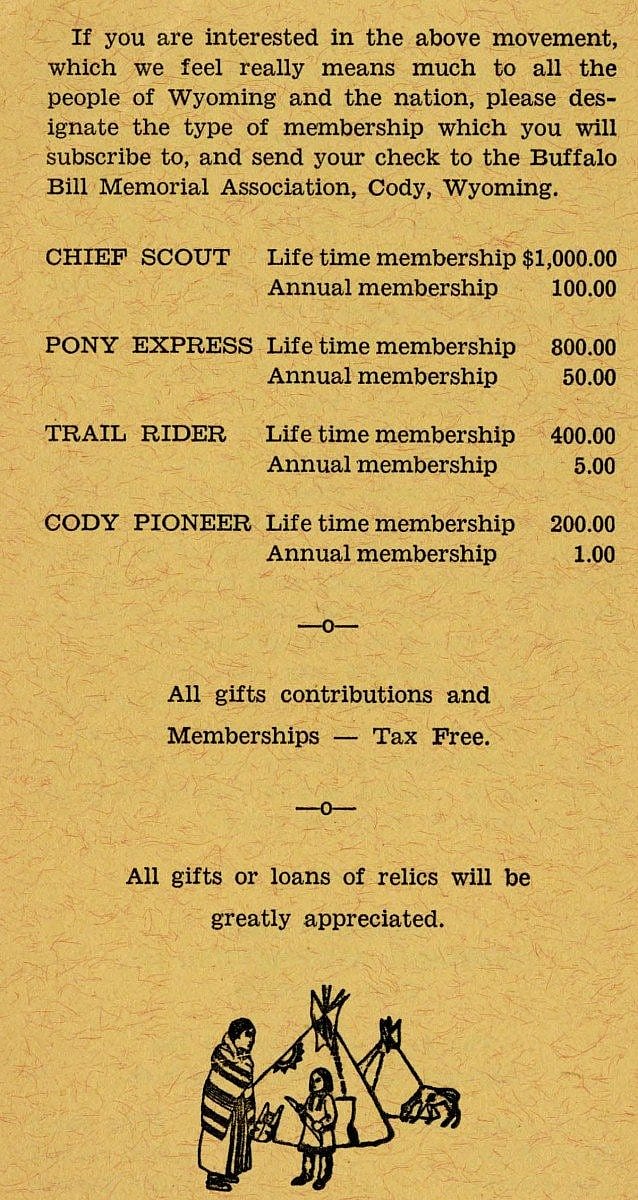 Buffalo Bill Memorial Association flyer, ca. 1930
