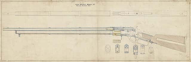 Design drawing, Model 1876 rifle musket. MS 063 Winchester Repeating Arms Company Collection. MS63.166.02