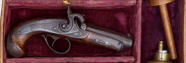 Cased percussion pistols, .47 caliber, ca. 1855. Gift of Olin Corporation, Winchester Arms Collection. 1988.8.237 (detail)