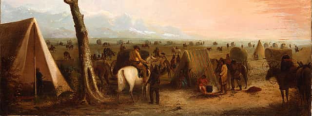 Alfred Jacob Miller (1810-1874). Our Camp, ca. 1846-1860. Oil on canvas, 26.375 x 36 inches. Gift of The Coe Foundation. 11.70 (detail)