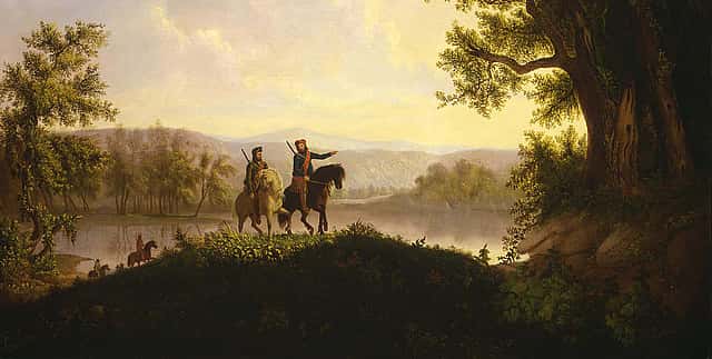 Thomas Mickell Burnham (1818-1866). "The Lewis and Clark Expedition," ca. 1850. Oil on canvas, 36.125 x 48.5 inches. Museum purchase. 21.78 (detail)