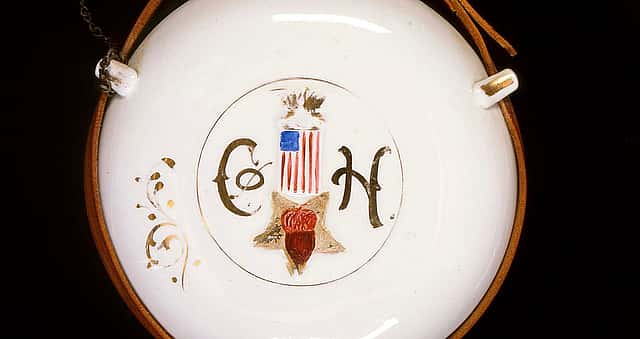 Civil War porcelain parade canteen, ca. 1861 – 1865. Gift of Don and Marjorie Lawson. 2004.17.1 (detail)
