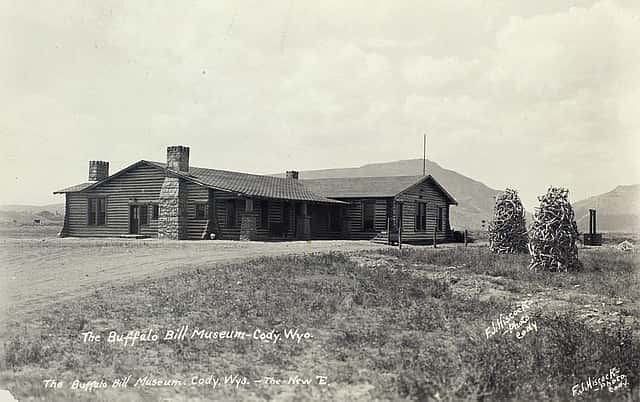The Buffalo Bill Museum in Cody, soon after its 1927 completion. Log cabins served as icons of American energy and self reliance. F.J. Hiscock, Photographer. Mary Jester Allen Collection. P.41.502